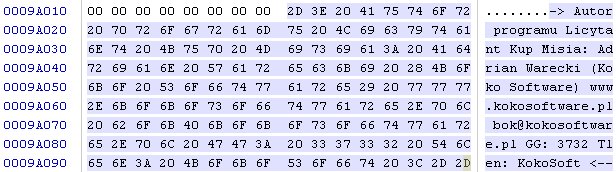 KupMisia - Podpis autora widoczny w WinHex