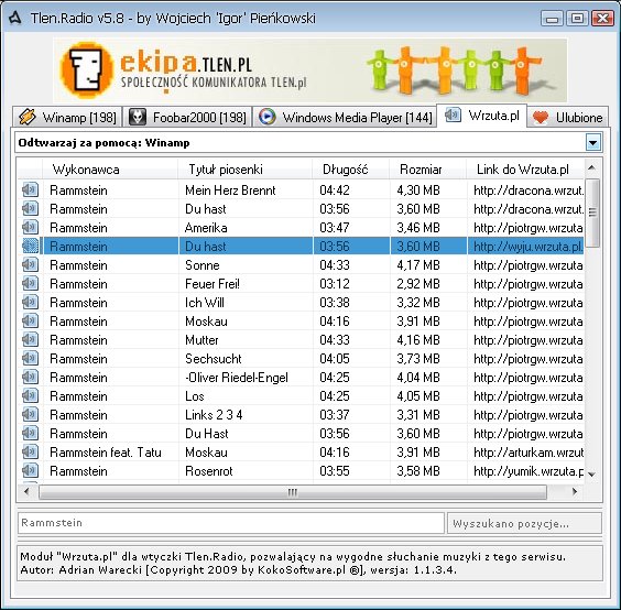 Wtyczka TlenRadio z modułem do obslugi wrzuta.pl